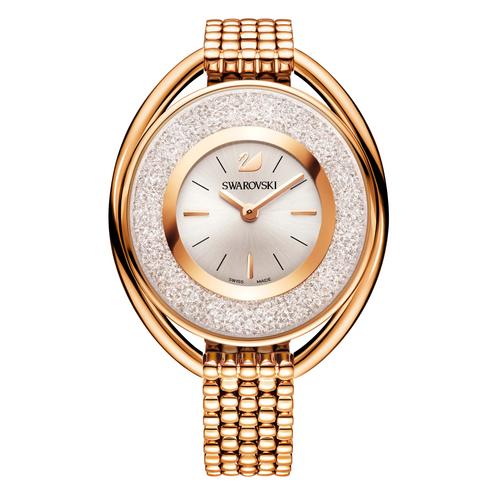 SWAROVSKI Crystalline Oval Watch, Metal bracelet, White, Rose-gold tone PVD