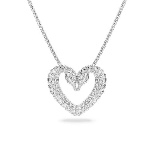 SWAROVSKI Una Pendant Heart, Small, White, Rhodium Plated