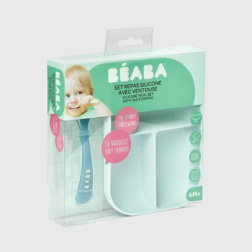BEABA  DIVIDED PLATE WITH SPOON- BLUE