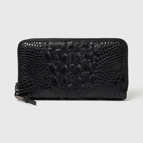 Longlai Crocodile Double Zip Wallet Black Colour