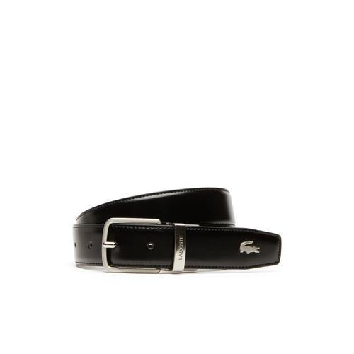 LACOSTE Men's Lacoste Engraved Tongue Buckle Reversible Leather Belt - BLACK/BROWN
