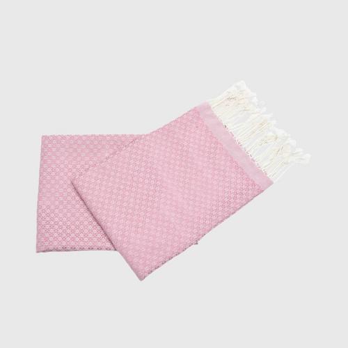 BAAN HAADSEAW - Cotton rayon shawl with flowers Weaving by hand PINK