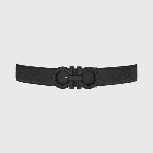 FERRAGAMO Reversible and adjustable Gancini belt Black/Denim size 115