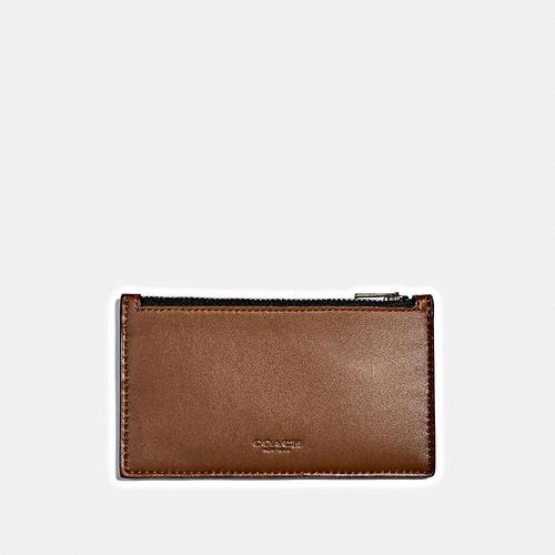 COACH Zip Card Case in Refined Calf - SADDLE