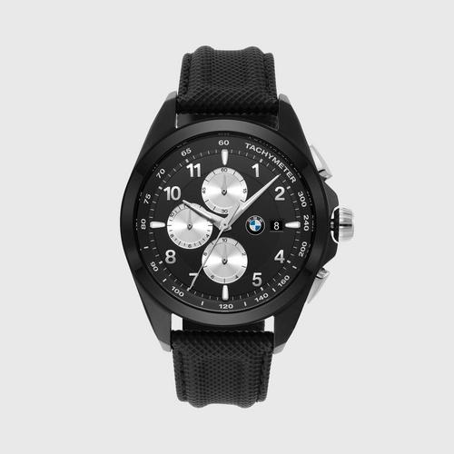 bmw计时码表41 mm黑色表盘 宝马计时码表黑色皮革手表