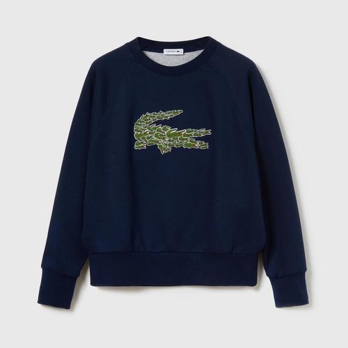LACOSTE Women's Crew Neck Multi Croc Badge Fleece Sweatshirt (Navy Blue)
- Size 36