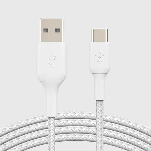 Belkin Braided Sync and Charge 12W USB-A to C Cable 2 Meter - White