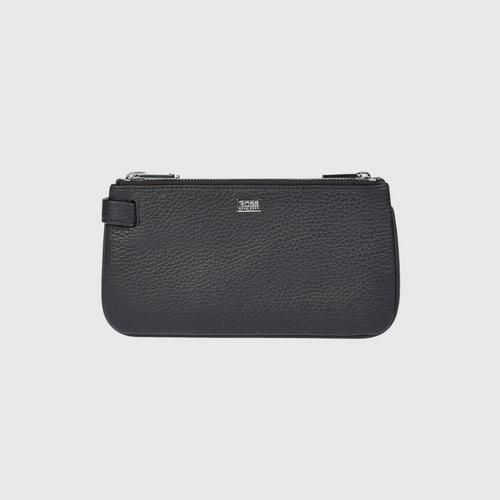 HUGO BOSS Zipped Pochette in grainy leather with retractable handle - Black