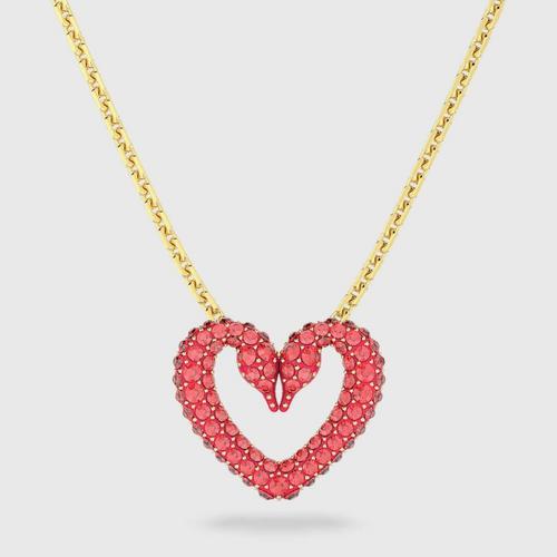 施华洛世 SWAROVSKI Una pendant Heart, Extra small, Red, Gold-tone plated