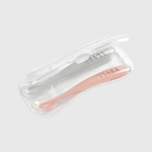 BEABA  SILICONE SPOONS-VINTAGE PINK/L.GREY