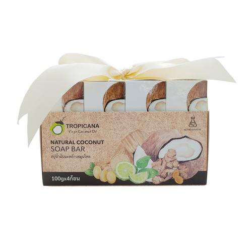 TROPICANA COLD-PRESSED COCONUT OIL SOAP BAR HERBAL EXTRACT 4x100G
