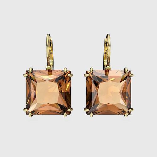 SWAROVSKI Millenia Drop Earrings Square Cut, Brown, Gold-Tone Plated