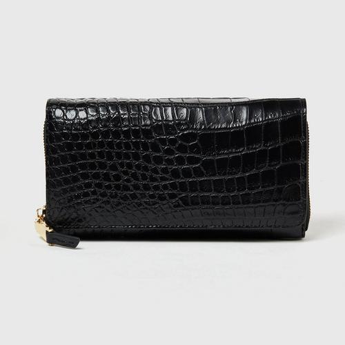 Longlai Crocodile Classic Wallet With Strap Black Colour