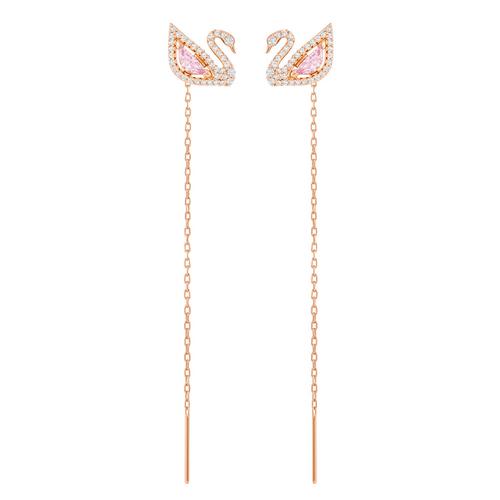 施华洛世奇DAZZLING SWAN 穿孔耳环, 彩色设计, 镀玫瑰金色调 颜色: 粉红色 长度: 8 厘米
