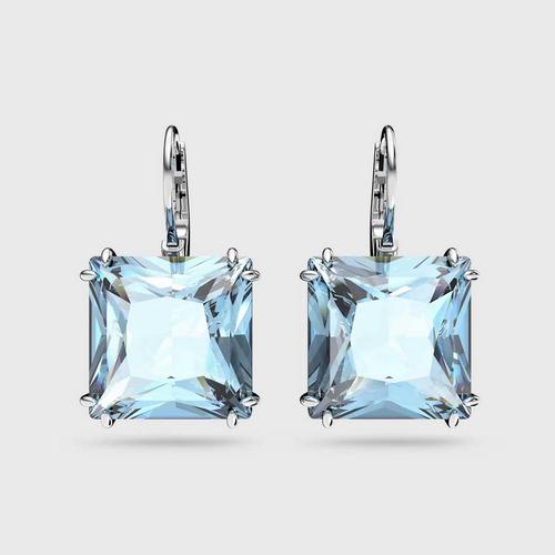 SWAROVSKI Millenia Drop Earrings Square Cut, Blue, Rhodium Plated