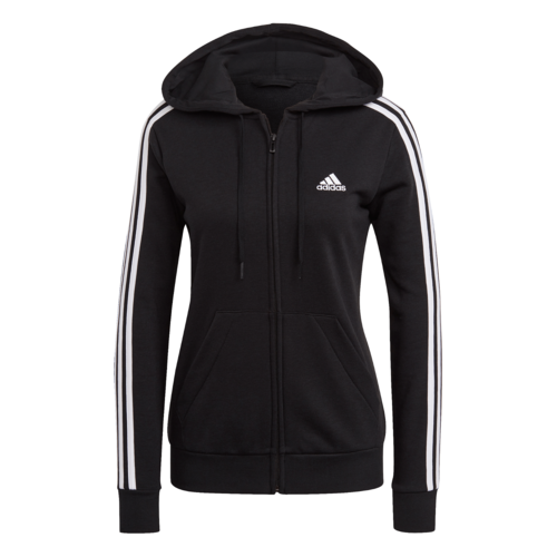 ADIDAS ESSENTIALS FRENCH TERRY 3-STRIPES FULL-ZIP HOODIE - Black Size XS