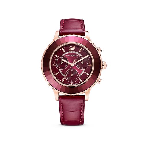 SWAROVSKI Octea Lux Chrono Watch, Leather strap, Red, Rose-gold tone PVD