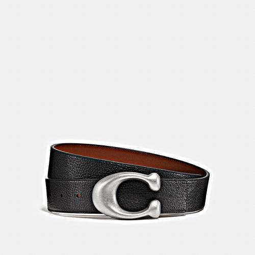 COACH 38MM Sculpted C Reversible Leather Belt - RL/Black/Saddle