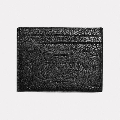 COACH CARD CASE IN SIGNATURE LEATHER Signature Pebble Leather BLACK