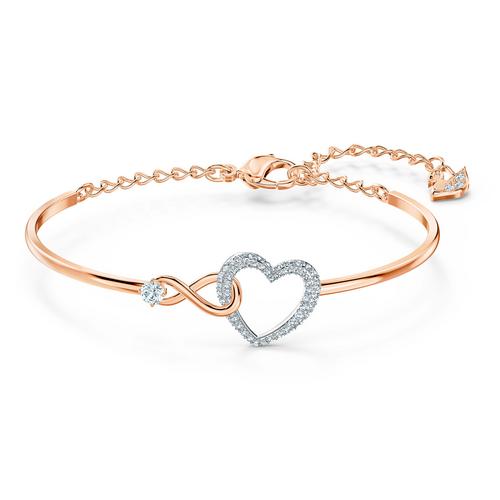 SWAROVSKI Infinity Heart Bangle, White, Mixed metal finish - Size M