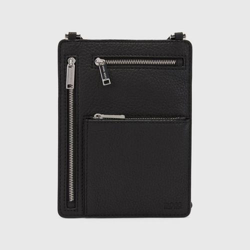 Hugo Boss Envelope bag in grained Italian leather with zipped pockets - Black