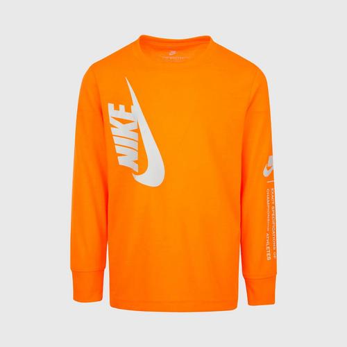 NIKE Amplify Long Sleeve Logo T-Shirt - Boys 4 Years (orange)