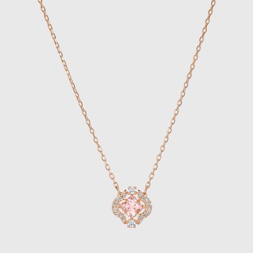 SWAROVSKI Sparkling Dance Clover Necklace, Pink, Rose-gold tone plated